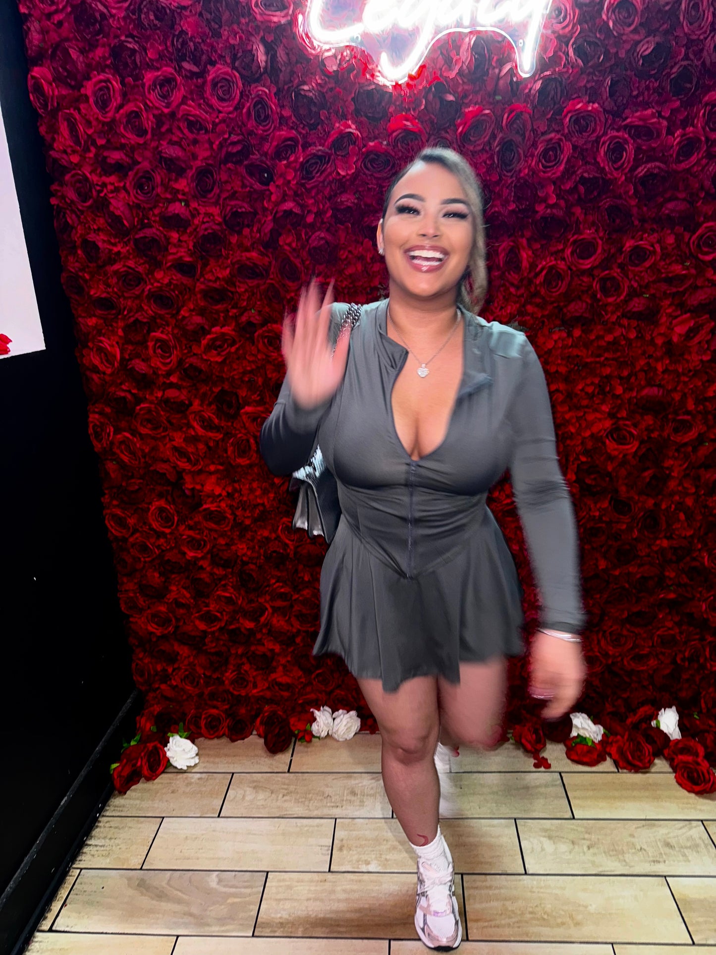 Rissa Zip up Jacket & Skirt Set in Grey