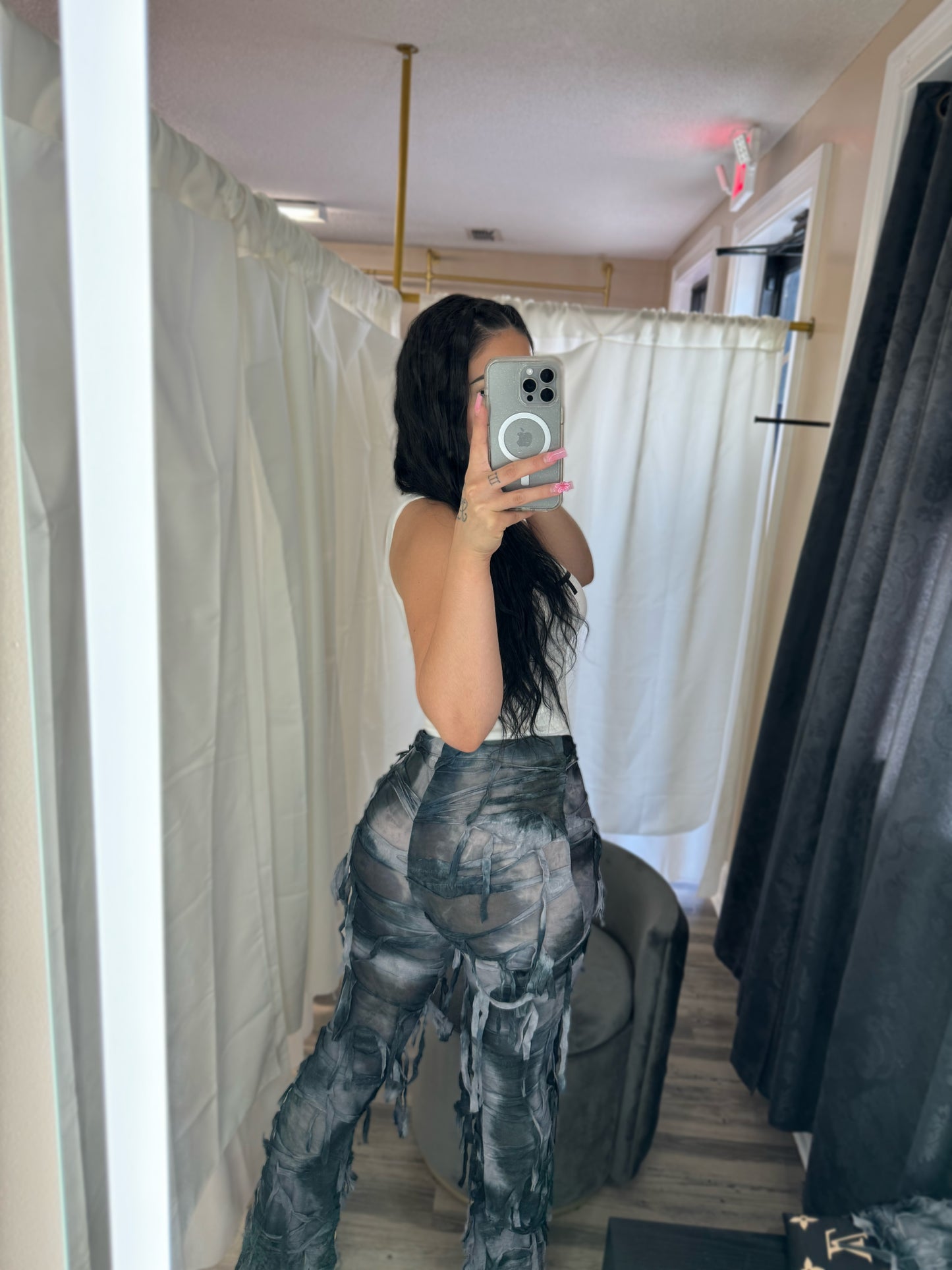 Distressed Mesh Pants