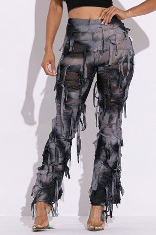 Distressed Mesh Pants
