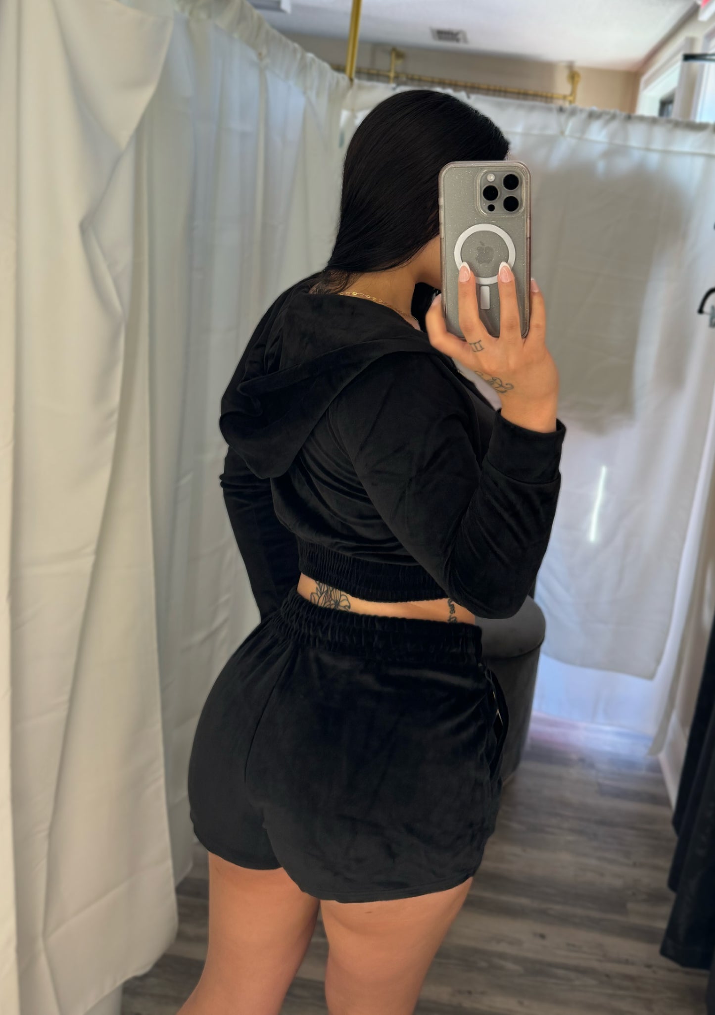 Velvet Cropped Hoodie Set